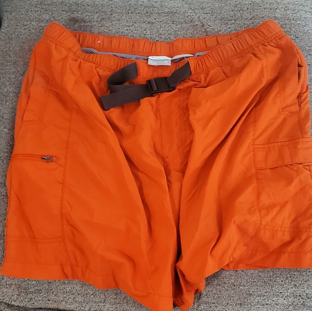 Columbia Omni Shade Swim Shorts Men XL Orange Belted Nylon RN69724 Zip Pocket